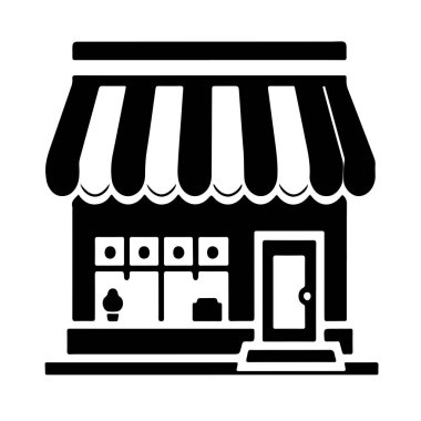 Beyaz arkaplan ile dükkan simgesi siluet vektör biçimi