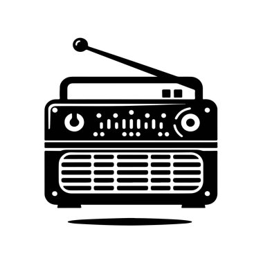 Beyaz arkaplan ile klasik radyo simgesi siluet vektör biçimi