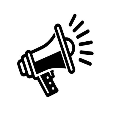 Megafon grafik ikonu. Beyaz arkaplanda megafon işareti var. Vektör illüstrasyonu