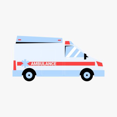 Kırmızı tıbbi işaretli bir ambulans ve mavi bir hayat yıldızı. Acil tıbbi hizmetleri ve sağlık hizmetlerini simgeliyor..