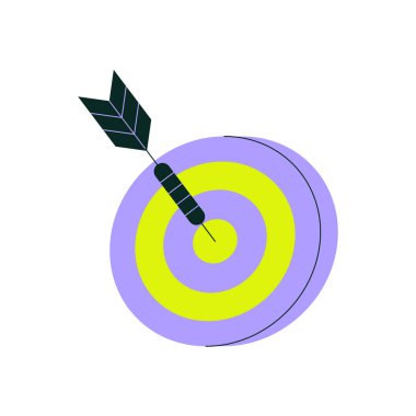 Darts target with an arrow hitting the bullseye, symbolizing goal achievement, success, precision, and setting a goal. Flat vector illustration, isolated on a white background. clipart