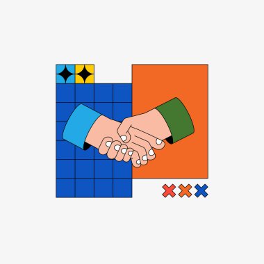 İki iş ortağı arasında karşılıklı anlayış ve takım çalışmasını vurgulayan bir iş bağlamında anlaşma, işbirliği ve mesleki ortaklığı simgeleyen bir tokalaşma..