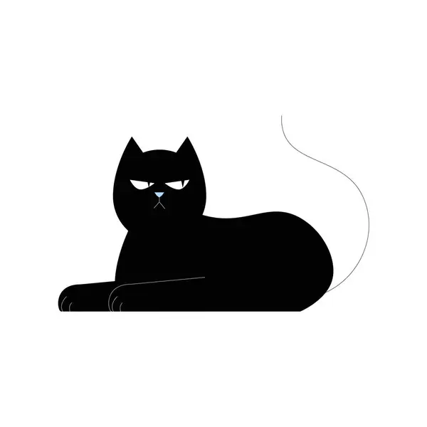 Kara kedi kayıtsız bir ifadeyle uzanıyor. Gizem, batıl inanç ve cadılar bayramı ruhunu temsil ediyor. Beyaz arka planda izole edilmiş..