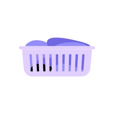 Flat vector illustration of a laundry basket filled with clothes, symbolizing household laundry, chores, and home organization. Isolated on white background. clipart