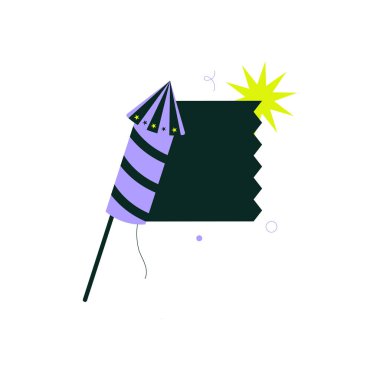 Patlamalı havai fişek, kutlama ve şenlikleri simgeliyor. Düz vektör çizimi, beyaz arkaplanda izole.