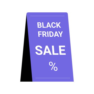 Purple signboard displaying Black Friday Sale with a percentage symbol, representing seasonal discount promotions and shopping deals, isolated on white background. clipart