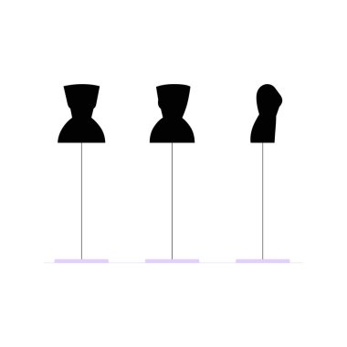 Three fashion mannequins on stands displayed for design purposes, symbolizing creativity, style, and fashion concept in a studio environment, flat vector illustration. clipart