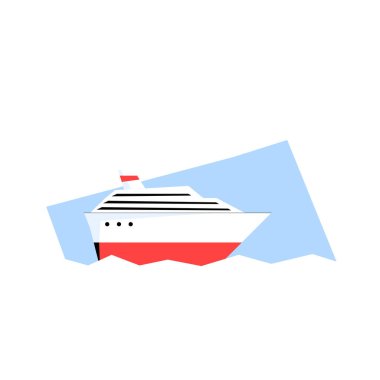 Mavi bir arka planla okyanusta seyreden gemi gezintisi, seyahat, lüks tatiller ve rahatlama ve keşif için deniz yolculuklarını temsil ediyor..