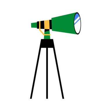 Bir teleskop bir tripoda yerleştirilmiş, yıldızları seyretmeye ve keşfetmeye hazır, basit ve izole bir ortamda merakı ve astronomiyi sembolize ediyor..