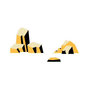 Yellow rock formations arranged in clusters on white space, symbolizing natural landscapes, geological formations, and outdoor exploration. clipart