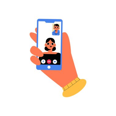 Beyaz bir arka planda izole edilmiş dijital iletişimi, bağlantıyı ve modern etkileşimi sembolize eden bir akıllı telefonu elinde tutan kadın..