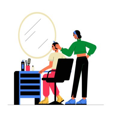 Kadın kuaför kuaför, kuaförlük, kuaförlük ve güzellik hizmetlerini sembolize ediyor..