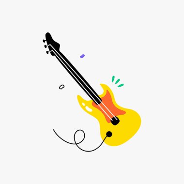 Bright yellow electric guitar is depicted with a cable attached, symbolizing music, creativity, and performance. Ideal for themes related to music, concerts, and entertainment. clipart