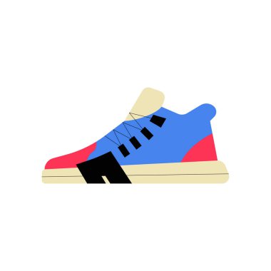 Stylish athletic shoe featuring vibrant colors and a contemporary design, illustrated in flat vector style, symbolizing sports and an active lifestyle. clipart