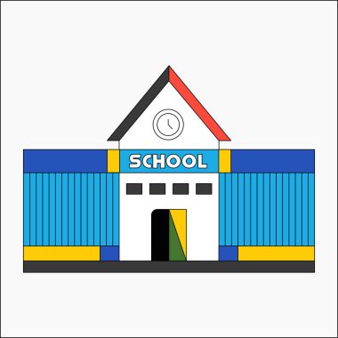 A school building with a clock on the roof symbolizing education, academic institutions, and learning, depicted in a flat vector style. clipart