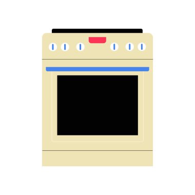 A beige oven with a modern design and control knobs, symbolizing cooking, baking, and essential kitchen appliances for home use, isolated on a white background. clipart