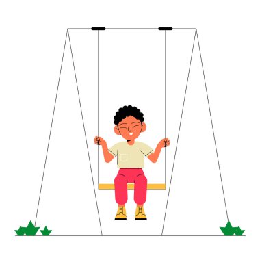 Güneşli bir açık havada salıncakta sallanan bir çocuk, çocukluğun boş zamanlarını, rahatlığını ve basit neşelerini simgeler..