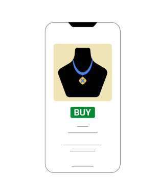 Mobile interface featuring a necklace displayed on a digital storefront, symbolizing online jewelry shopping, e commerce, and modern retail trends. clipart