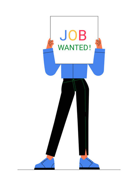 A person holding a Job Wanted sign, representing job seekers and employment opportunities, showcasing motivation for a career path and professional growth.