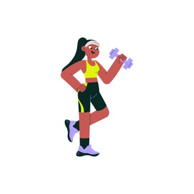 Dambılı kaldıran bir bayan atlet, izole edilmiş düz vektör çizimi kuvvet eğitimini, spor yapmayı ve sağlıklı bir yaşam tarzını temsil ediyor. Spor ve egzersiz kavramları için mükemmel..