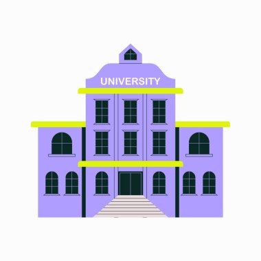 University building with a classical architectural style, symbolizing higher education, academic institutions, and learning environments, flat vector illustration. clipart