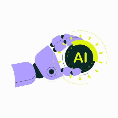 Parlayan bir yapay zeka, gelişmiş teknoloji, yapay zeka ve gelecekteki yenilikleri temsil eden bir yapay zeka. Resim beyaz bir arkaplanda izole edilmiştir..