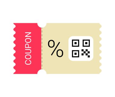 QR kodlu ve yüzde sembollü kupon indirimleri, özel teklifleri ve promosyon anlaşmalarını temsil ediyor. Düz vektör çizimi, beyaz arkaplanda izole.