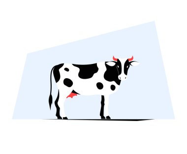 Holstein cow with black and white markings standing in a minimalistic farm setting. Flat vector illustration representing dairy farming, livestock, and agricultural industry. clipart