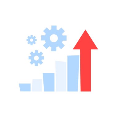 Verimliliği, verimliliği ve iş büyümesini sembolize eden, yukarı doğru kırmızı bir ok ve dişliler çizelgesi. Başarı ve finansal gelişim kavramı.