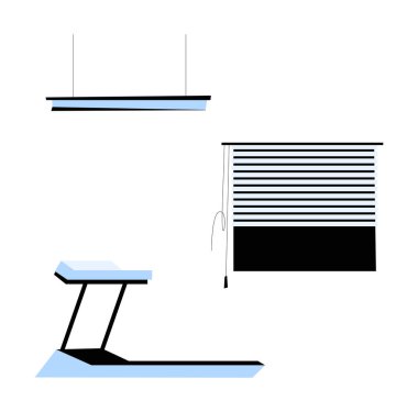 Modern bir spor salonunda koşu bandı, parlak ışıklandırma, kardiyo egzersizleri ve fitness rutinlerini temsil ediyor. Düz vektör çizimi, beyaz arkaplanda izole.