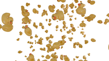 Plastik ördekler saydam arkaplanda yağmur yağar