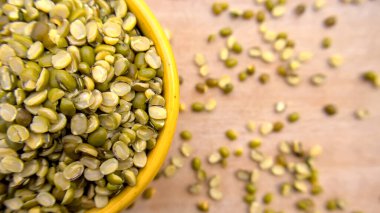 Split Mung Beans (Yeşil Gram) in a Bowl Close-Up Top View Flat Lay