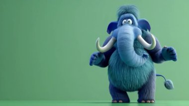 3D Mavi Mamut animasyonu bir shhh jest yapar: Yüksek kalite 3D illüstrasyon, 3D Canavar Karakteri, Kolay düzenlenebilir yeşil ekran video.