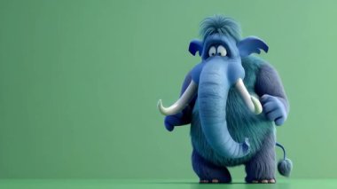 3D Mavi Mamut animasyonu olumlu bir işaret veriyor: Yüksek kalite 3D illüstrasyon, 3D Canavar Karakteri, Kolay düzenlenebilir yeşil ekran video.