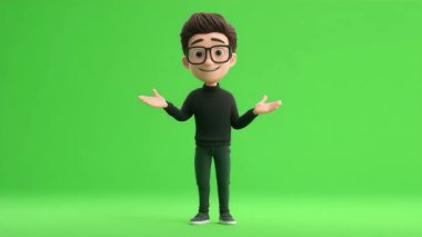 Jest yapan genç adamın 3D animasyonu 124-- Yeşil Ekran.