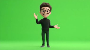 3D hareketli genç adam animasyonu merhaba 124; yeşil ekran.