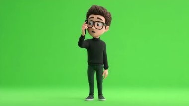 Akıllı telefon görüşmesine cevap veren genç adamın 3 boyutlu animasyonu: 124- Yeşil Ekran.