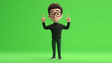 3D Animasyon: Genç adam çifte başparmak işareti:.