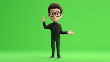 3D Animasyonu, genç bir adamın 124A yeşil ekranı onaylaması..