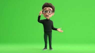 Bir kaşını kaldıran genç adamın 3D animasyonu.