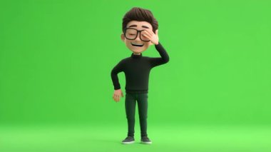Genç adamın 3D animasyonu facepalming (124- Yeşil Ekran).