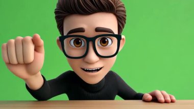 3D animasyonda genç bir adam elini kameraya çarpıyor..