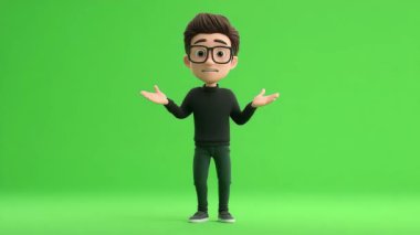3D Animasyon: Tutkulu bir şekilde müzakere eden genç adam.