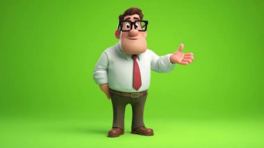 İşadamı 'nın 3D animasyonu 124B kameraya doğru bir şeyi açıklıyor:.