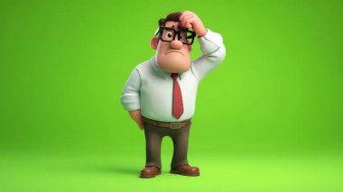 İş adamının 3 boyutlu animasyonu şaşkınlıkla başını kaşıdı:.