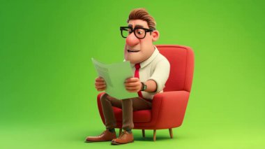 İş adamının 3 boyutlu animasyonu bir belge okudu:.