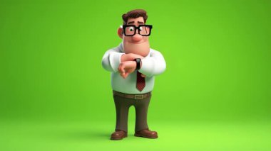 İş adamının 3D animasyonu, smartwatch 'i gelişigüzel kontrol ediyor:.