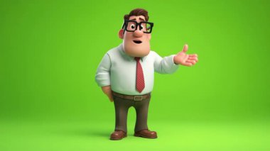 İş adamının 3 boyutlu animasyonu, 124 no 'lu biriyle tartışıyor; Yeşil Ekran.