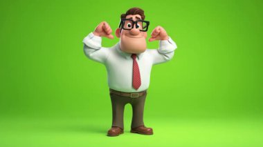 İş adamının 3D Animasyonu (3D animasyonu) the Green Screen.