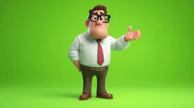 İş adamının 3D animasyonu sakinleşmek için derin bir nefes alır:.